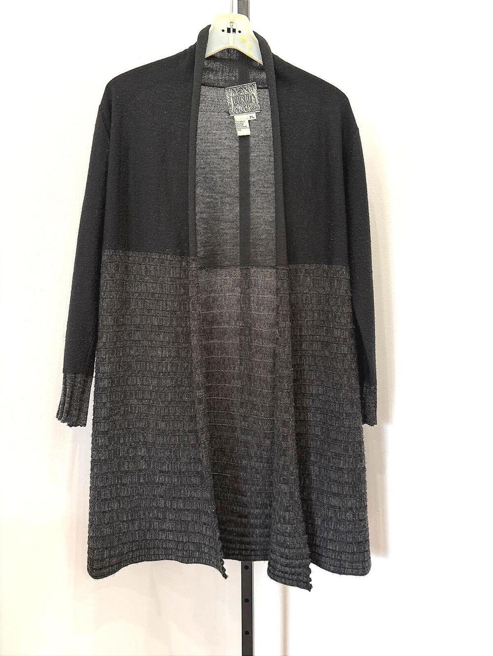 Curio PL Wool Blend Black and Gray Open Front Knit Cardigan